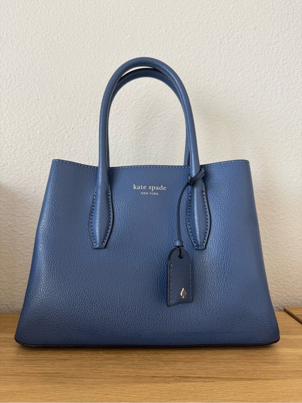 Kate Spade Margaux Blue Pebbled Leather Satchel Shoulder Bag Crossbody Strap